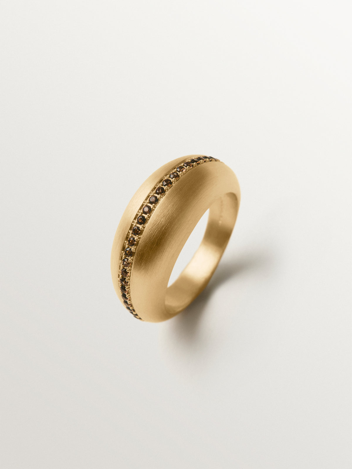 18K yellow gold-plated 925 sterling silver domed ring with brown quartz