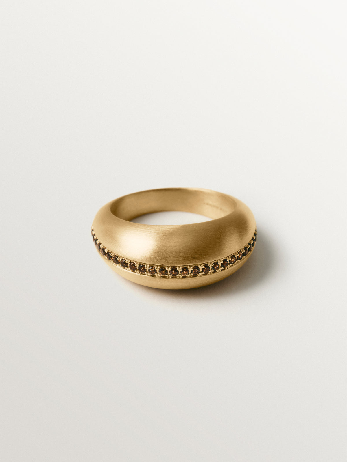 18K yellow gold-plated 925 sterling silver domed ring with brown quartz