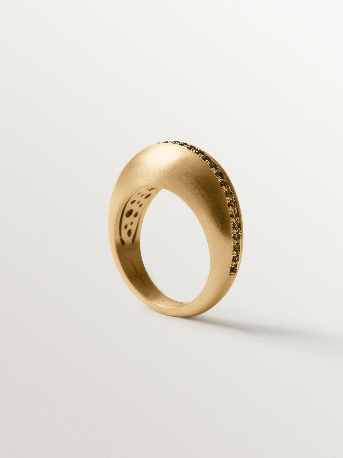 18K yellow gold-plated 925 sterling silver domed ring with brown quartz