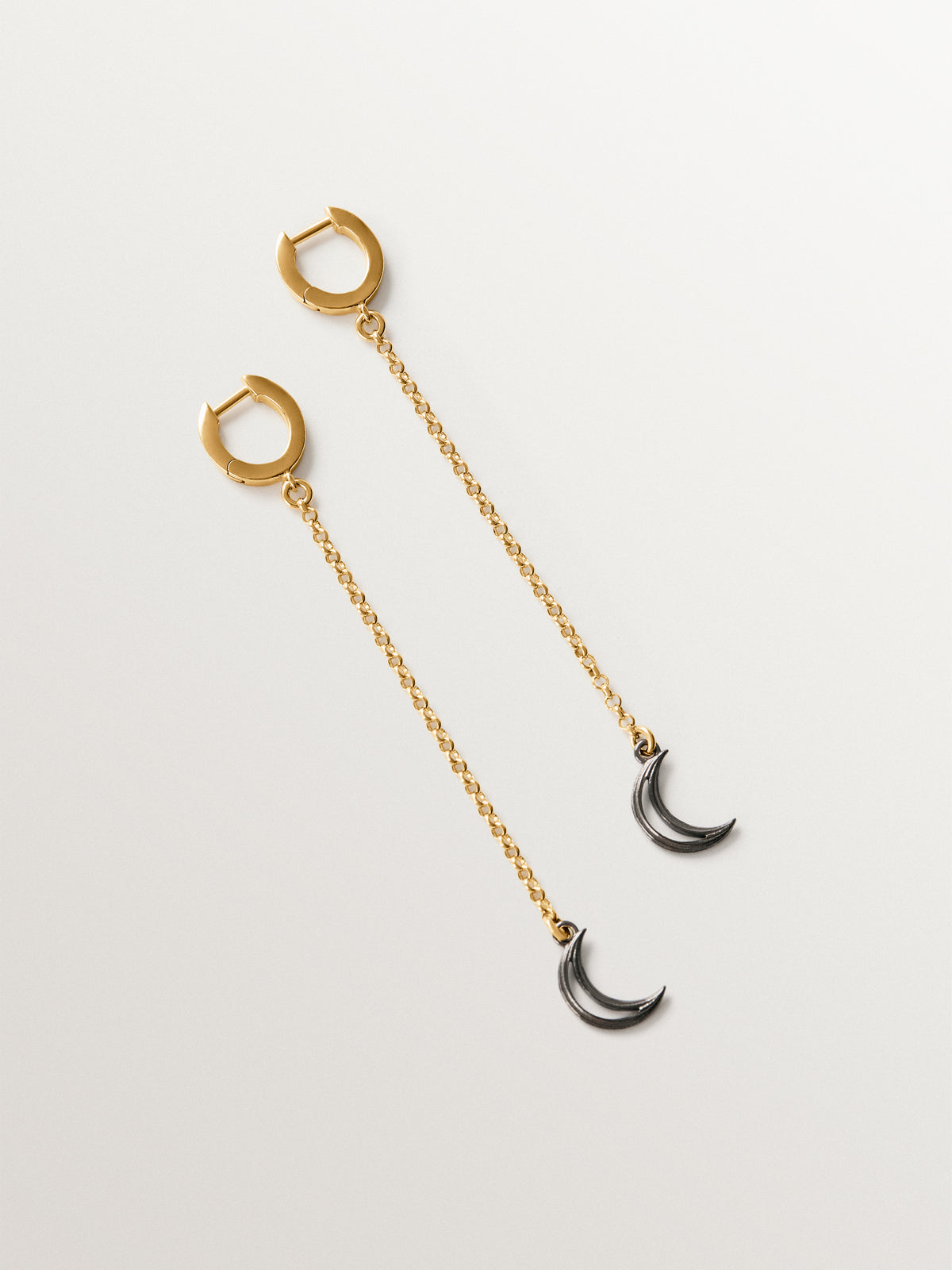 Long two-tone moon earrings in 925 sterling silver with 18K gold plating