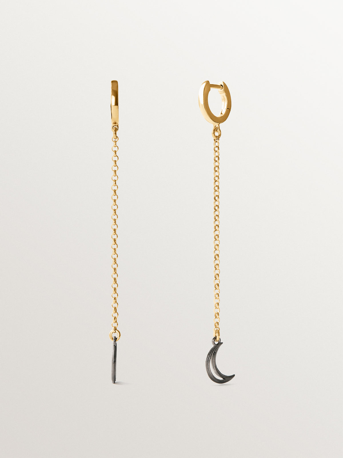 Long two-tone moon earrings in 925 sterling silver with 18K gold plating
