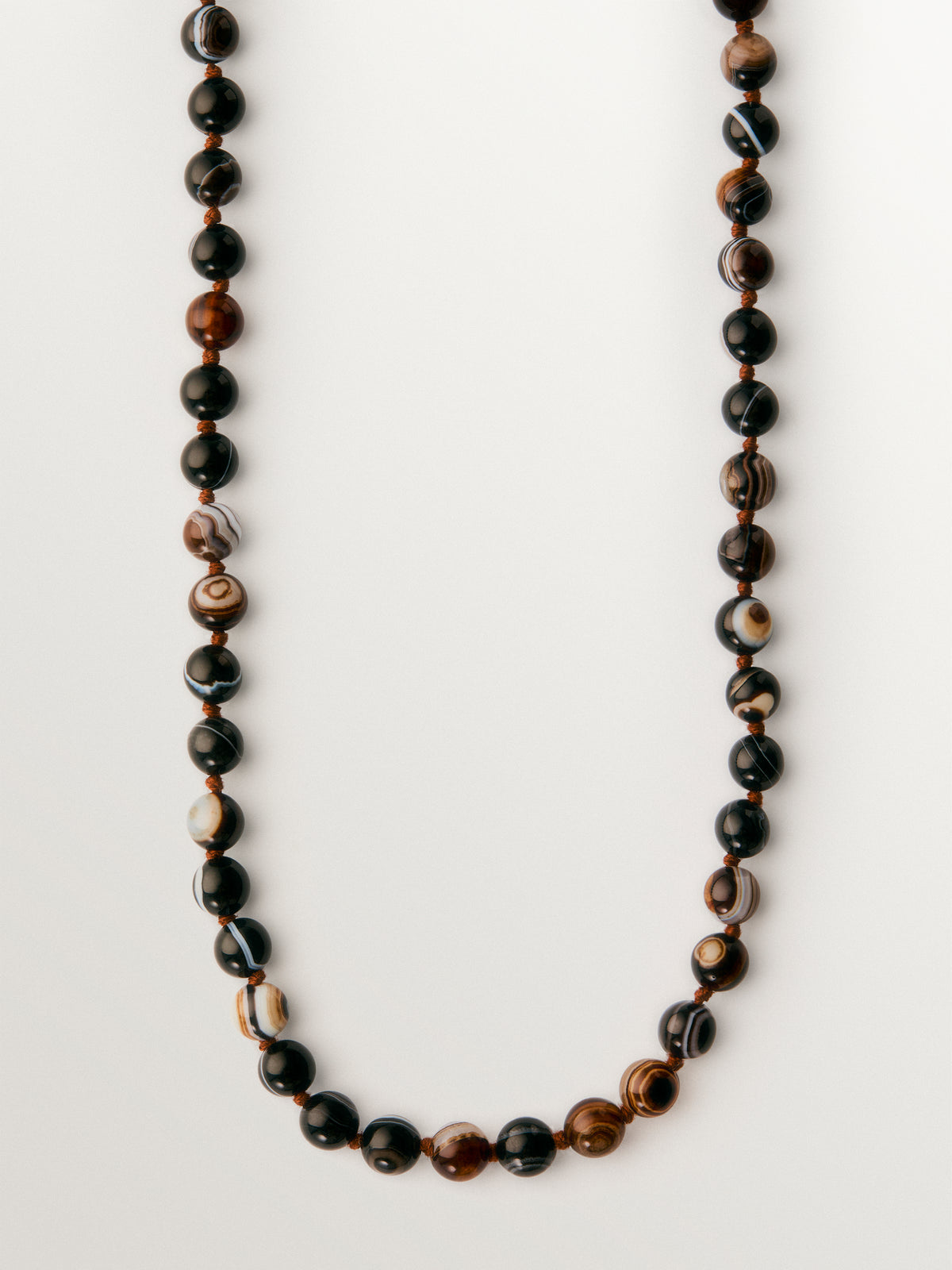 18K yellow gold-plated sterling silver necklace with black agate beads