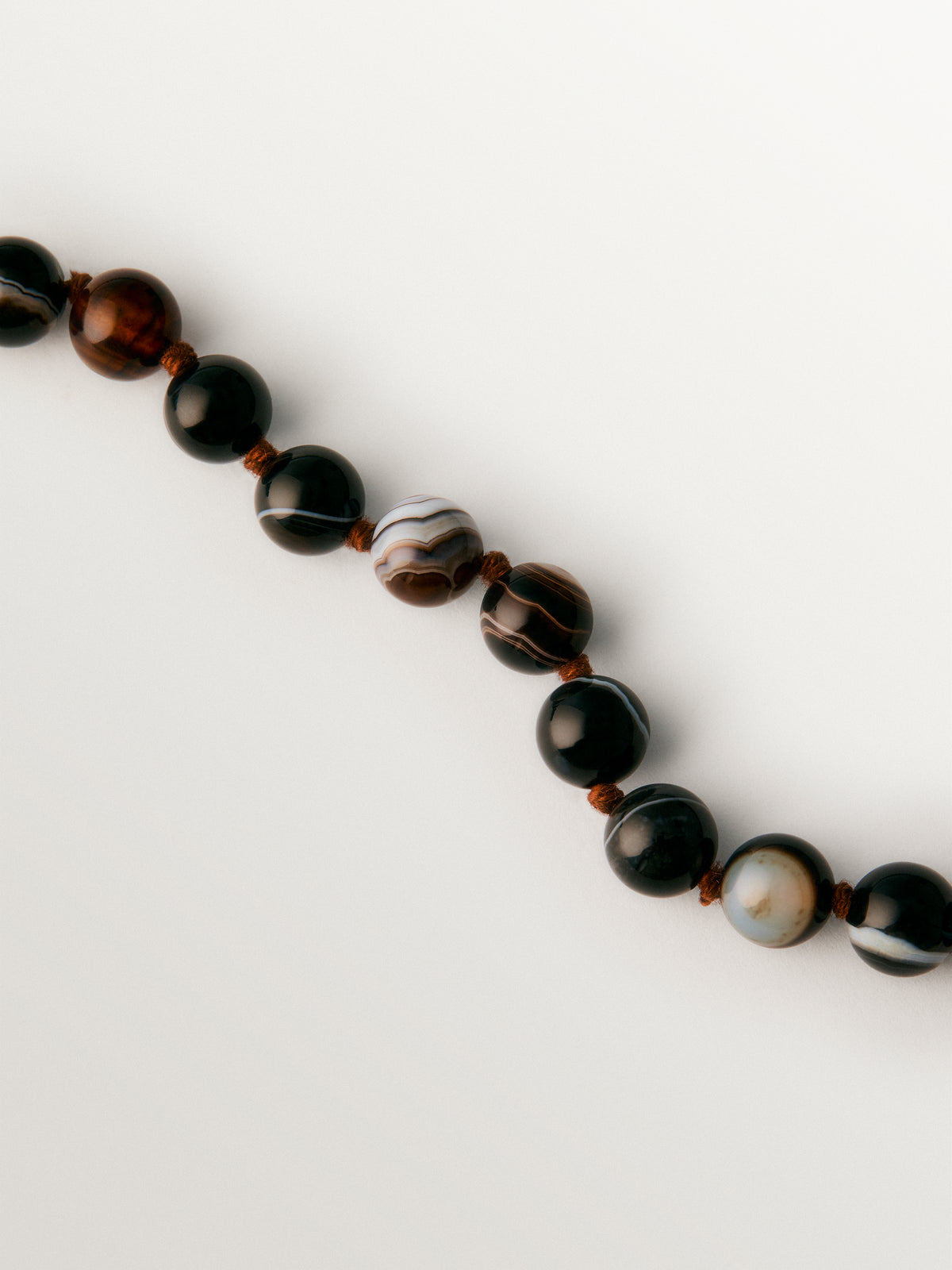 18K yellow gold-plated sterling silver necklace with black agate beads