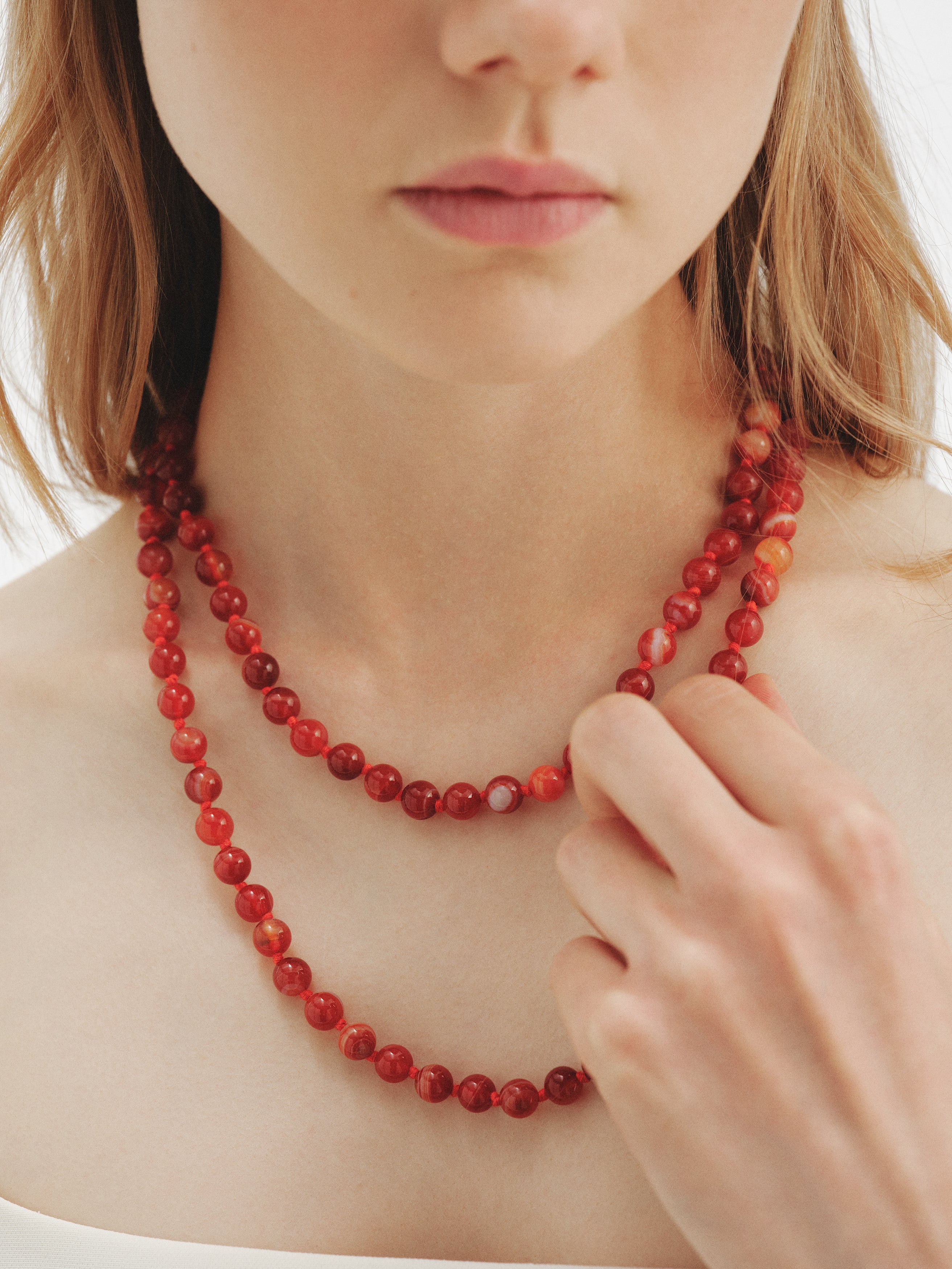 18K yellow gold plated 925 silver necklace with red agate beads