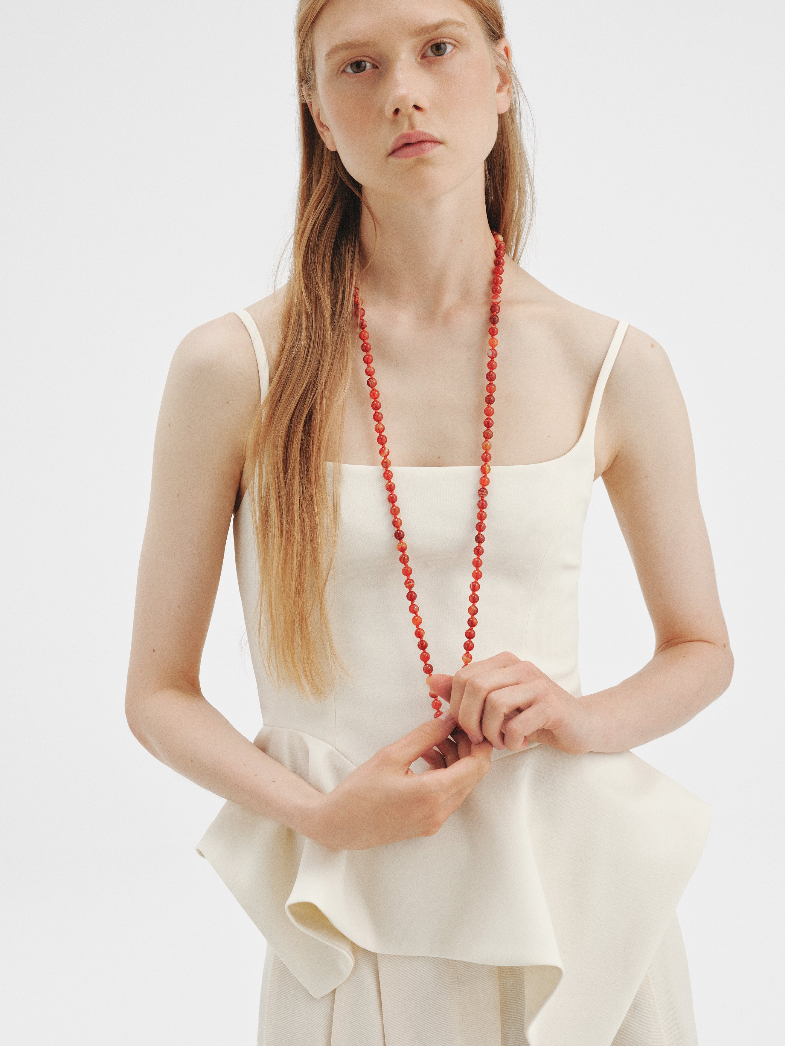 18K yellow gold plated 925 silver necklace with red agate beads