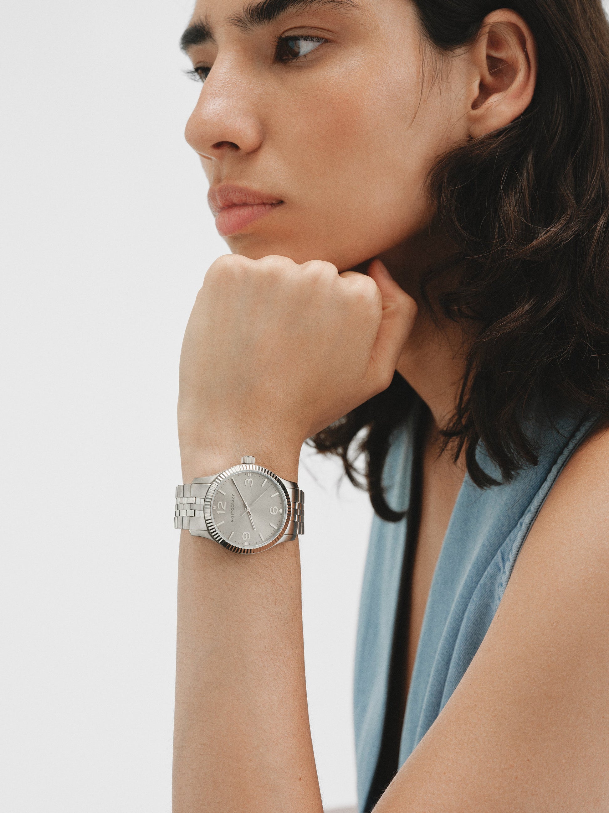 St. Barth Armis watch with grey steel strap and greyish dial