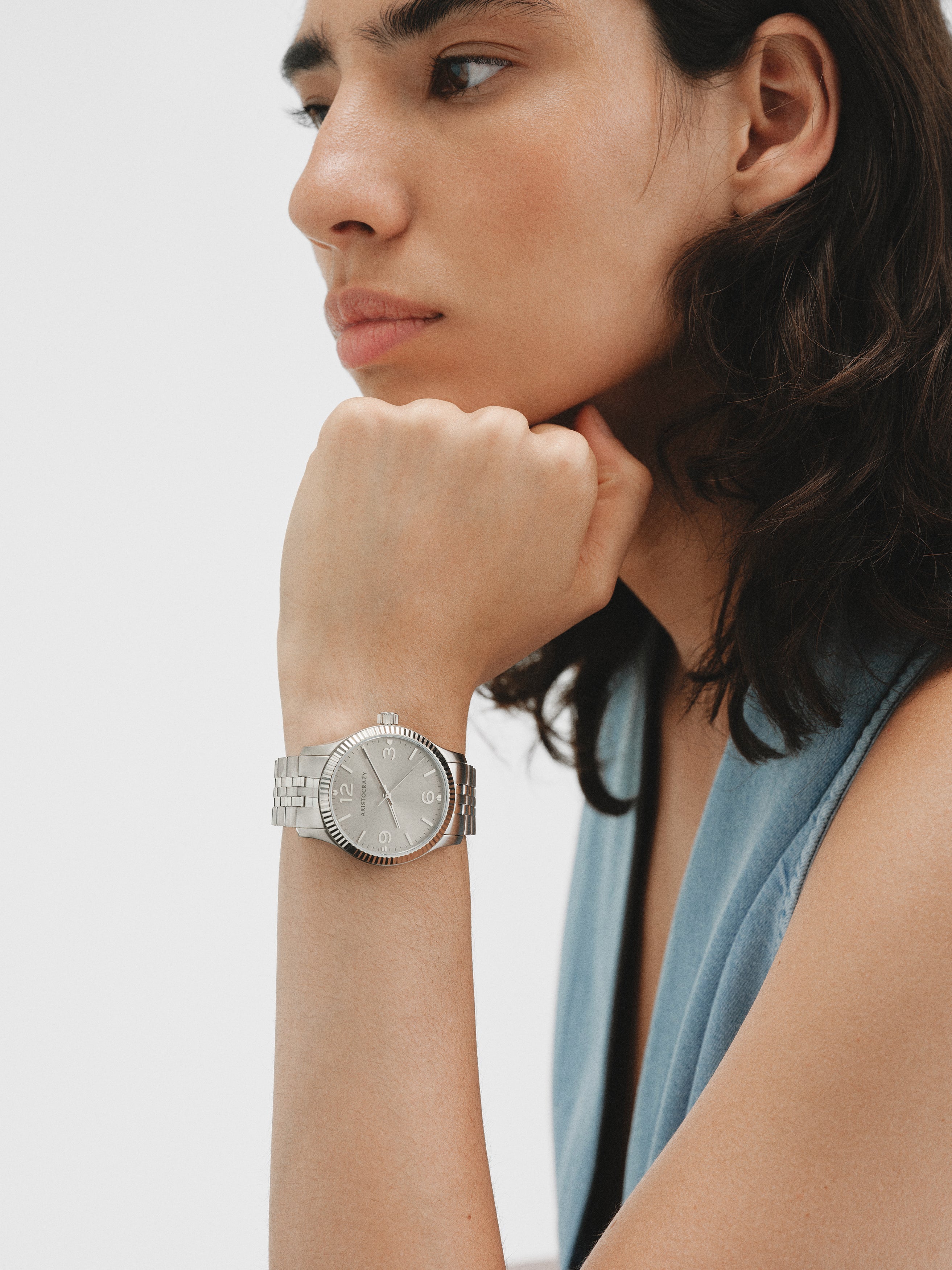 St. Barth Armis watch with grey steel strap and greyish dial