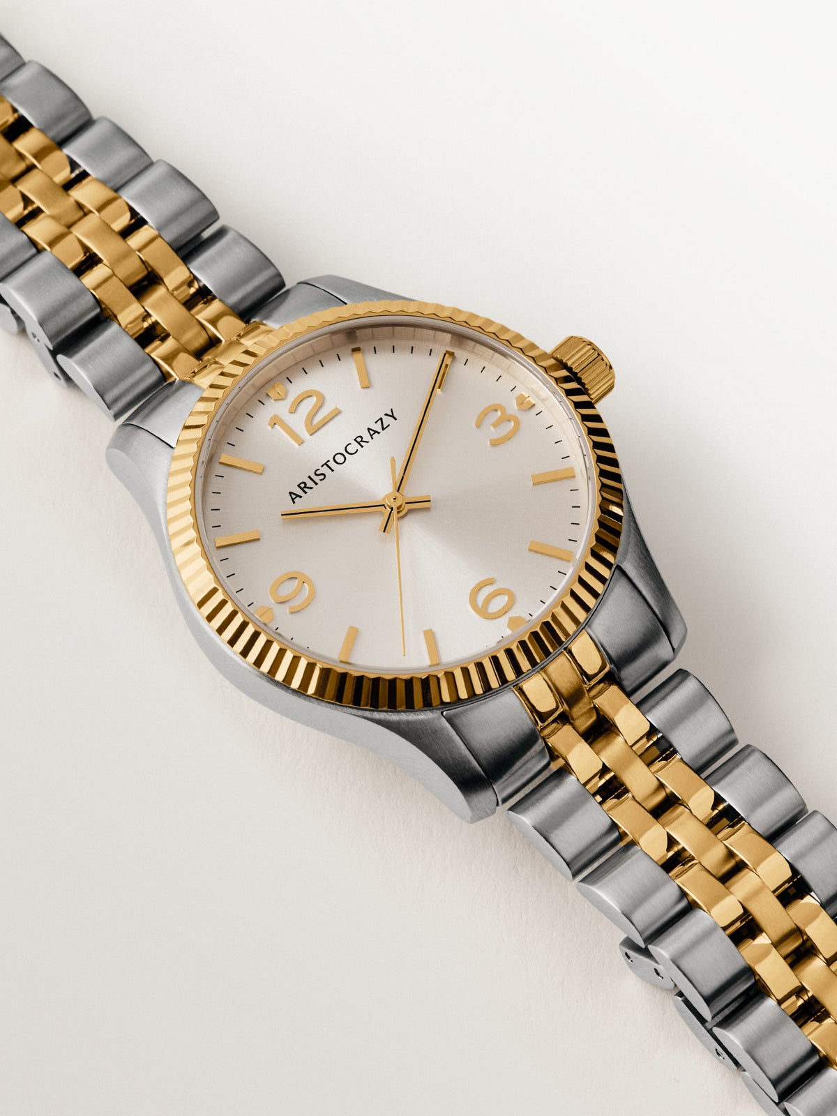 St. Barth Armis watch with two-tone gray and yellow steel strap and grayish dial