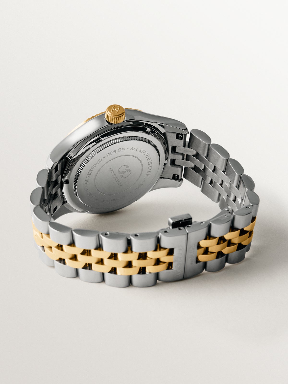 St. Barth Armis watch with two-tone gray and yellow steel strap and grayish dial