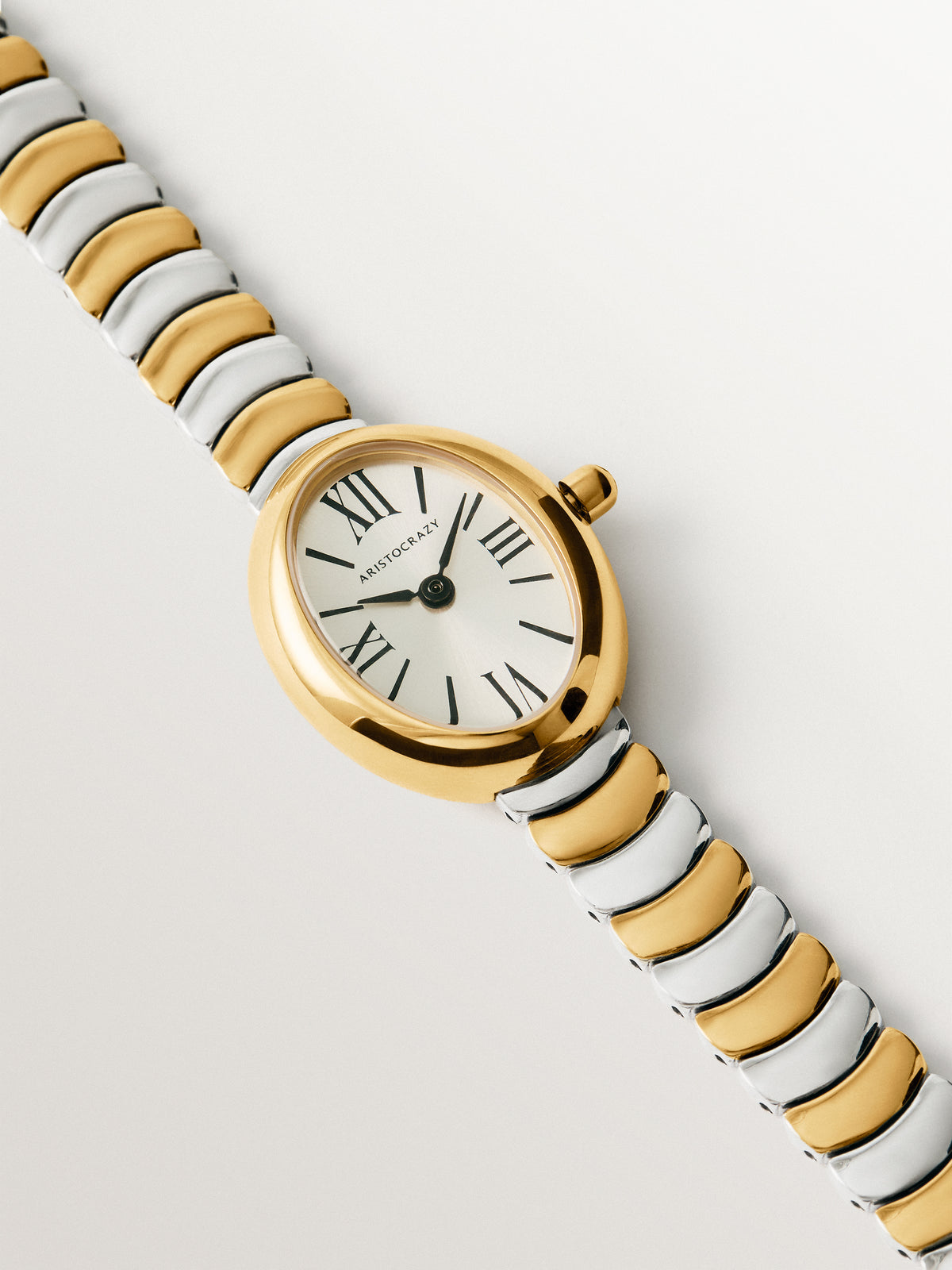 Salesas steel watch with white dial and two-tone strap