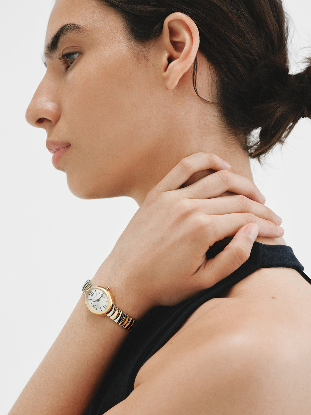 Salesas steel watch with white dial and two-tone strap