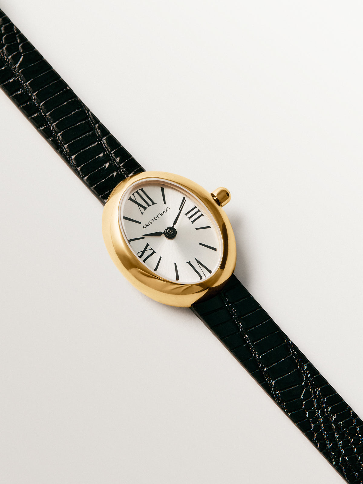 Montre en acier Salesas avec cadran blanc et bracelet en cuir marron