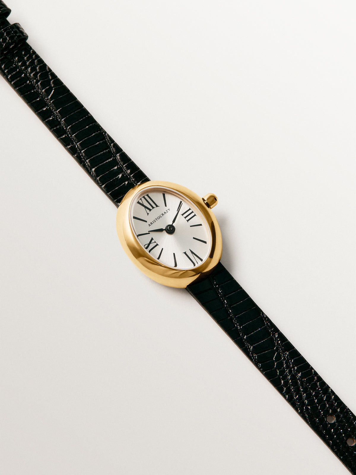 Montre en acier Salesas avec cadran blanc et bracelet en cuir marron