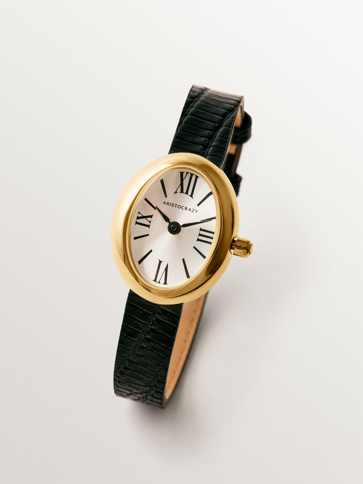 Montre en acier Salesas avec cadran blanc et bracelet en cuir marron