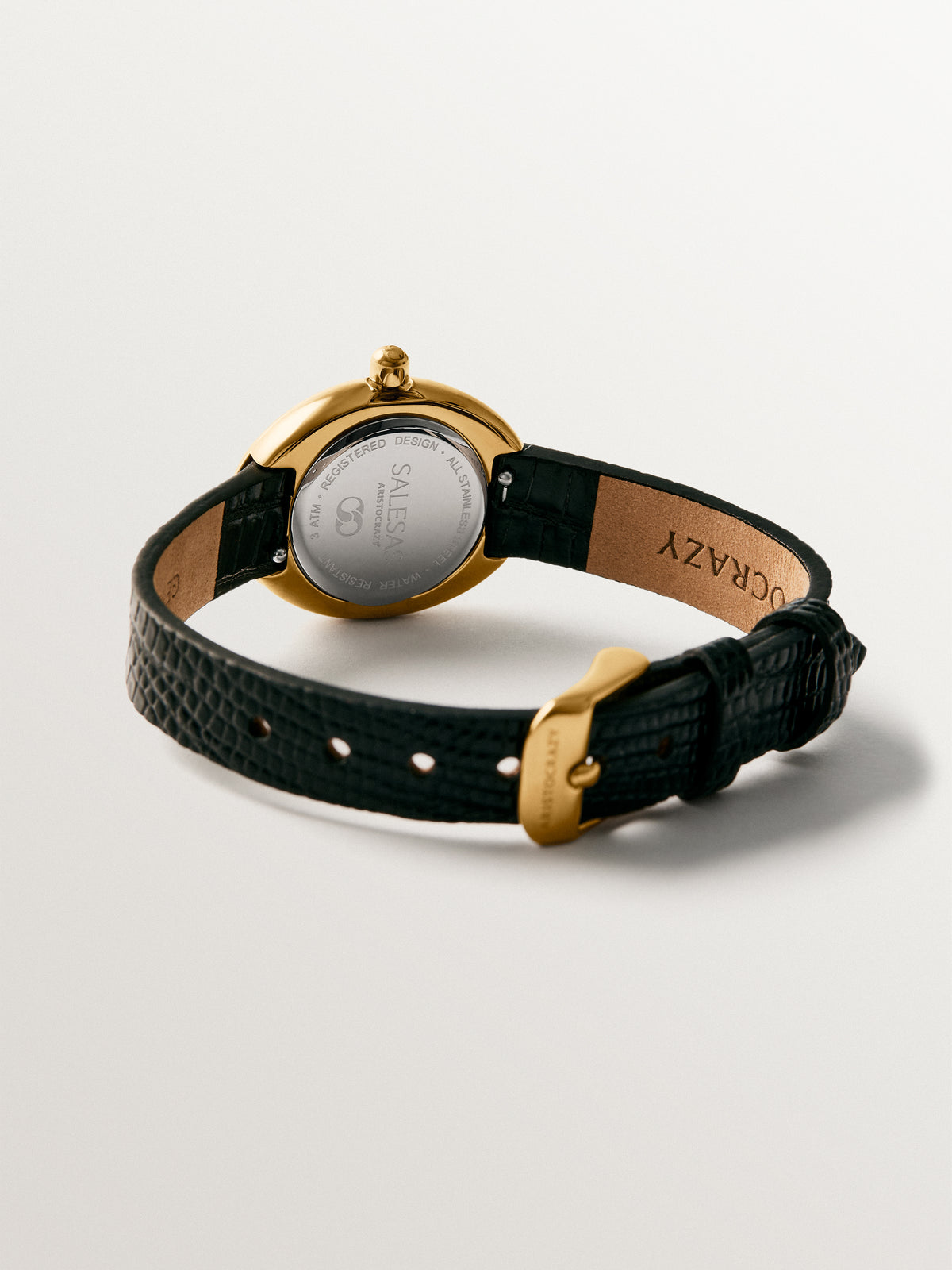 Montre en acier Salesas avec cadran blanc et bracelet en cuir marron