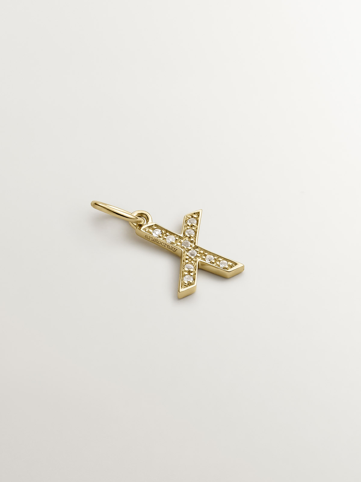 18K Yellow Gold Plated 925 Silver Charm with White Topaz Initial X